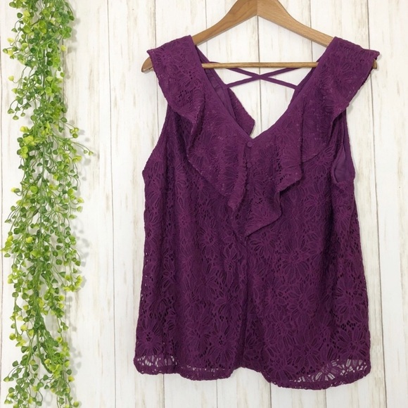 🆕 Skies are Blue purple lace ruffle tank size xl - Picture 1 of 4